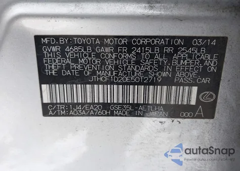 2014 Lexus Is 250 z USA, uszkodzony, nr VIN JTHCF1D20E5012719